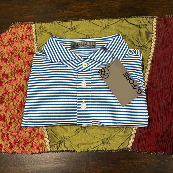 G/Fore Men's Medium Feeder Stripe Tech Pique Modern Spread Collar Polo MSRP $120 - Picture 1 of 6